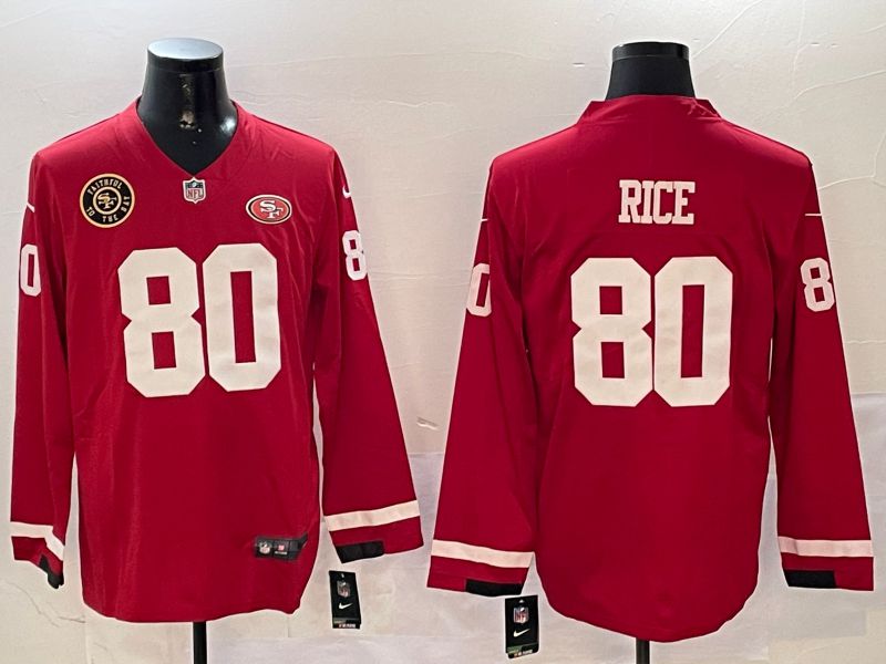 Men San Francisco 49ers #80 Rice Red long sleeve 2024 Nike NFL Jersey style 01042->san francisco 49ers->NFL Jersey
